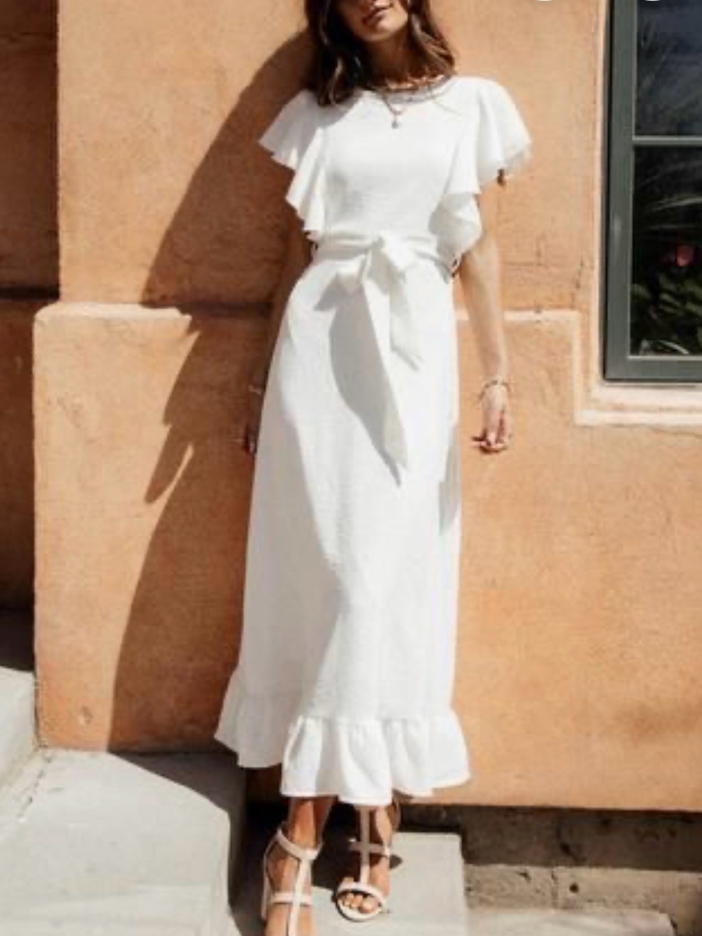 bohme White Maxi Dress with Ruffle Sleeves